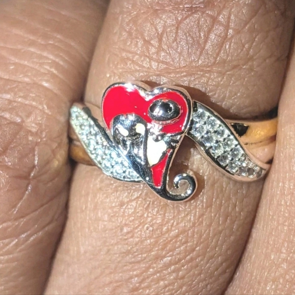 Vintage Jack Sally Nightmare Before Christmas .925 Sterling Silver Two Tone Ring